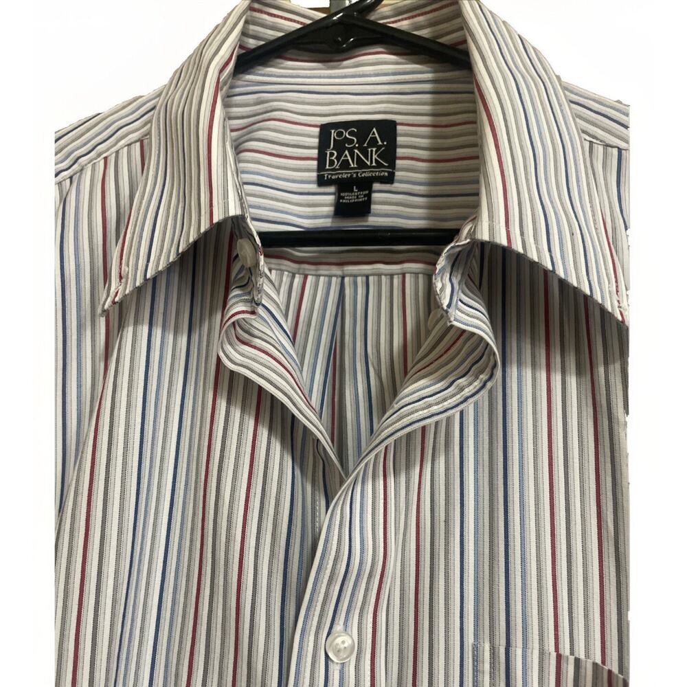 Jos A Bank‎ Travelers Collection Short Sleeve Button Up Shirt Large Pin Stripe